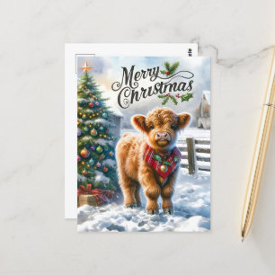 Festliche Hochlandkuh-Nachricht Postkarte