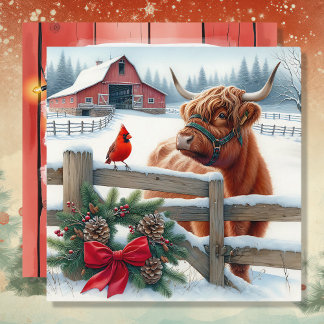 Festliche Hochlandkuh und Kardinal Weihnachten