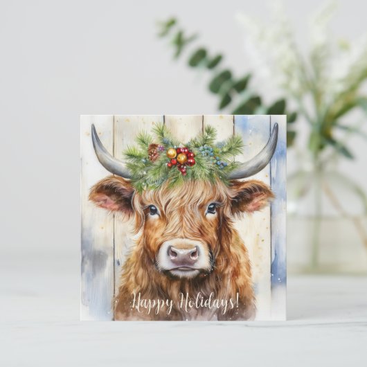 Festliche Hochlandkuhweihe Feiertagskarte (Stehend Vorderseite)