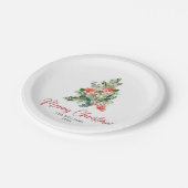 Festliche Holly Berry Weihnachtsbaum-Feier Pappteller (Schrägansicht)