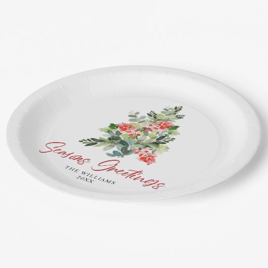 Festliche Holly Berry Weihnachtsbaum-Feier Pappteller (Schrägansicht)