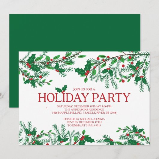 Festliche Holly-Feier Einladung (Vorne/Hinten)