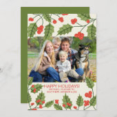 Festliche Holly Happy Holidays Fotokarte Feiertagskarte (Vorne/Hinten)