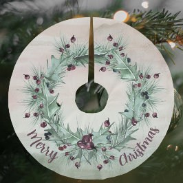 Festliche Holly- und Ivy-Wreath-Pflaume Polyester Weihnachtsbaumdecke
