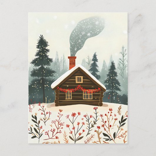 Festliche Holzhütte Weihnachtsgrüße Postkarte (Vorderseite)
