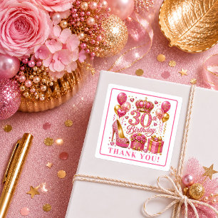 Festliche Hot-Pink-Konfetti-30.-Geburtstagsaufkleb Quadratischer Aufkleber