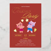 Festliche Kalligraphie niedliche Katzen Rotes Weih Folieneinladung (Vorderseite)