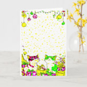 Festliche Katzen mit Geschenken  Karte (Gelbe Blume)