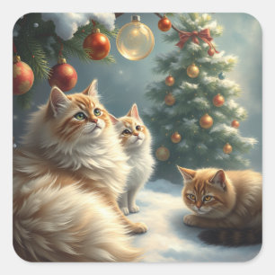 Festliche Katzenaufkleber Quadratischer Aufkleber
