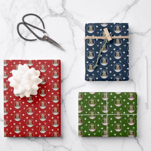festliche Kayak Weihnachtsbaum rot grün blau Geschenkpapier Set (Vorderseite)