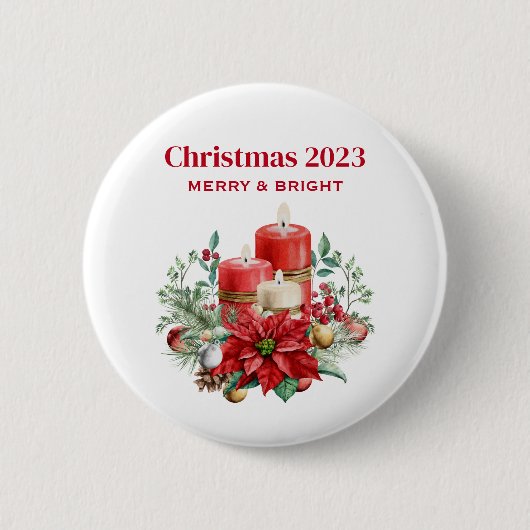 Festliche Kerzen und Poinsettia Bouquet Weihnachte Button (Vorderseite)