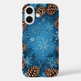 Festliche Kiefernfüße und Schneeflocken iPhone 16 Hülle