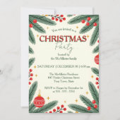 Festliche Kiefernzweige Rote Berries Weihnachtsfes Einladung (Vorderseite)