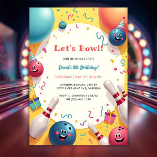 Festliche Kinder Bowling Geburtstagsparty Einladung