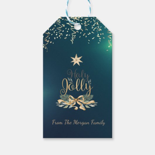 Festliche Konfetti, Weihnachtsglocken, Stern, Grün Geschenkanhänger (Vorderseite)