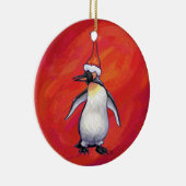 Festliche Köpfe und Schwänze Pinguin Keramik Ornament (Rechts)