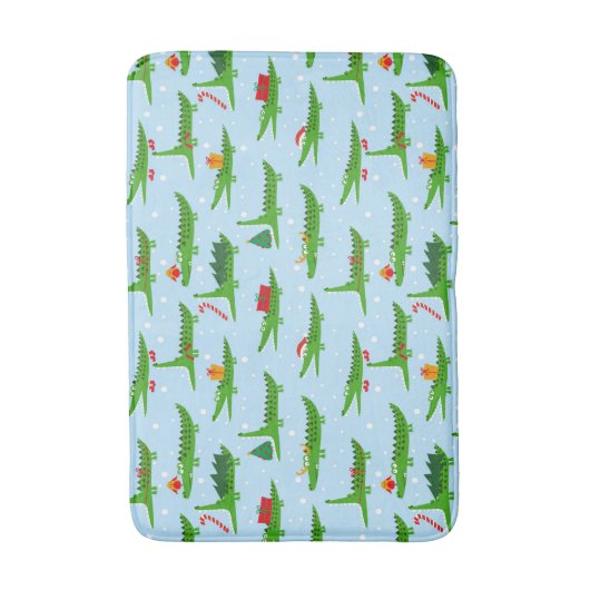 Festliche Krokodile in Weihnachtskostümmuster Badematte (Vorderseite Vertikal)