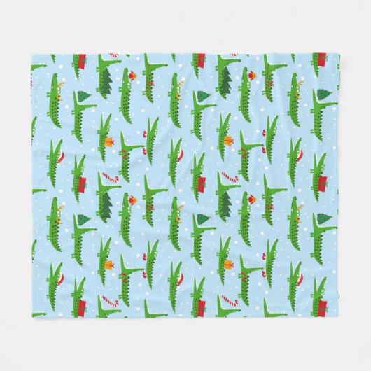 Festliche Krokodile in Weihnachtskostümmuster Fleecedecke (Vorderseite (Horizontal))