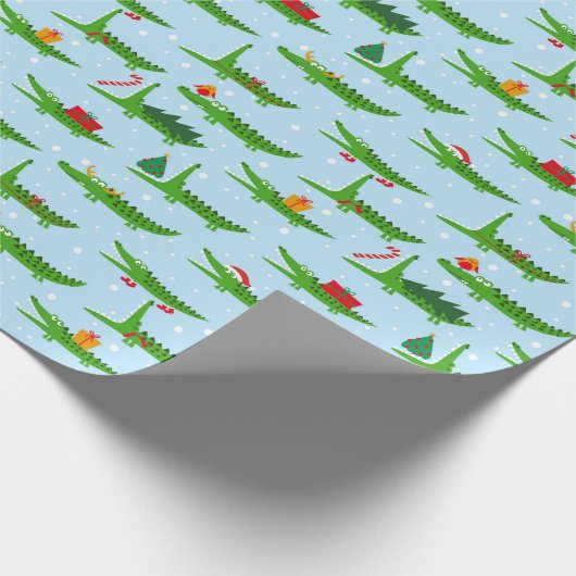 Festliche Krokodile in Weihnachtskostümmuster Geschenkpapier (Ecke)