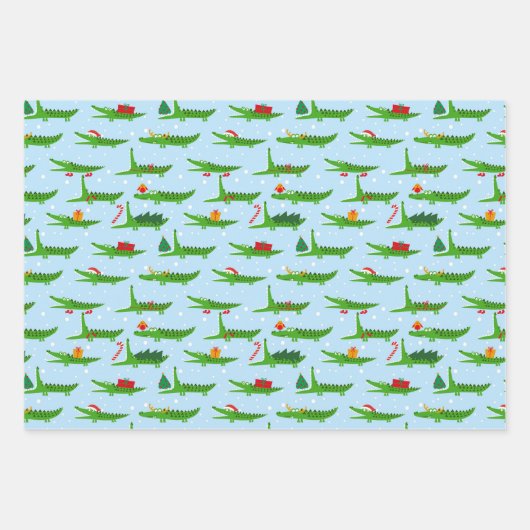Festliche Krokodile in Weihnachtskostümmuster Geschenkpapier Set (Vorderseite)