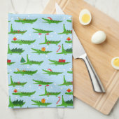 Festliche Krokodile in Weihnachtskostümmuster Geschirrtuch (Viertel Falte)