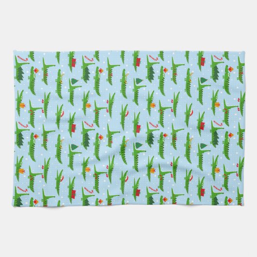 Festliche Krokodile in Weihnachtskostümmuster Geschirrtuch (Horizontal)