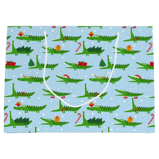 Festliche Krokodile in Weihnachtskostümmuster Große Geschenktüte (Vorderseite)