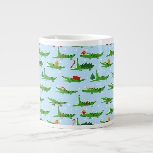 Festliche Krokodile in Weihnachtskostümmuster Jumbo-Tasse (Vorderseite)