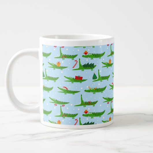 Festliche Krokodile in Weihnachtskostümmuster Jumbo-Tasse (Links)