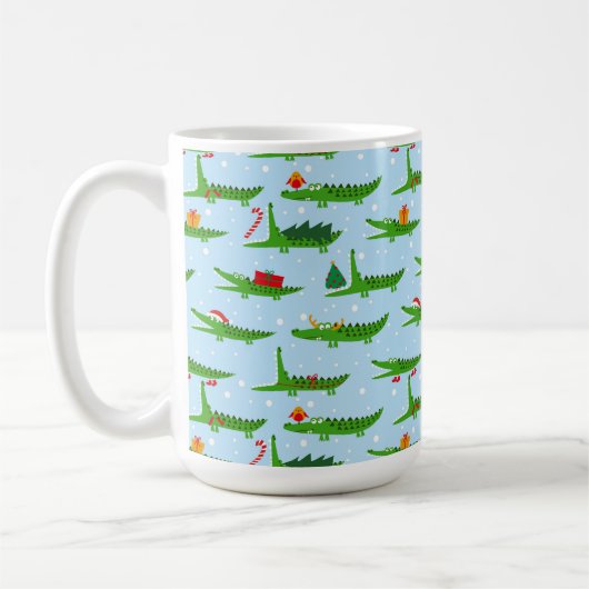 Festliche Krokodile in Weihnachtskostümmuster Kaffeetasse (Links)