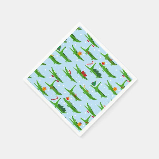Festliche Krokodile in Weihnachtskostümmuster Serviette (Ecke)