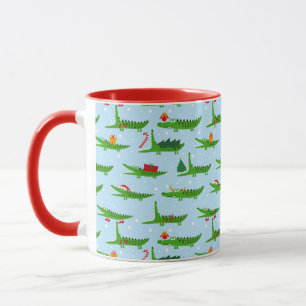 Festliche Krokodile in Weihnachtskostümmuster Tasse