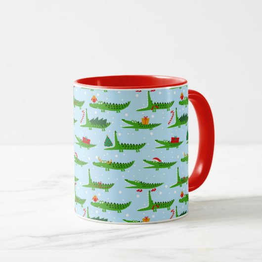 Festliche Krokodile in Weihnachtskostümmuster Tasse (VorderseiteRechts)