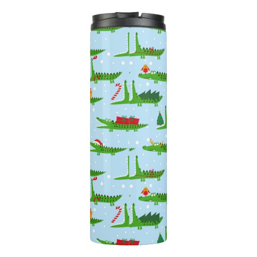 Festliche Krokodile in Weihnachtskostümmuster Thermosbecher (Rückseite)