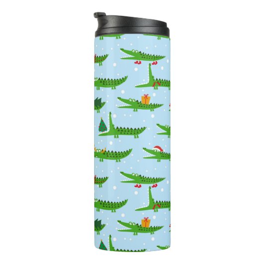 Festliche Krokodile in Weihnachtskostümmuster Thermosbecher (Nach rechts gedreht)