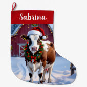 Festliche Kuh Land Weihnachten Personalisiert Großer Weihnachtsstrumpf (Vorderseite)