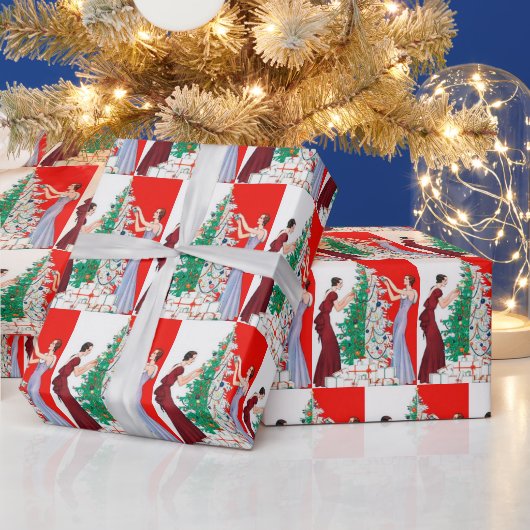 Festliche Kunst Deko Retro Vintage Weihnachtsfraue Geschenkpapier (Feiertage)