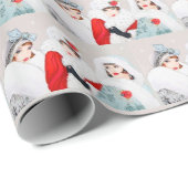 Festliche Kunst Deko Retro Vintage Weihnachtsfraue Geschenkpapier (Rolleneckpunkt)