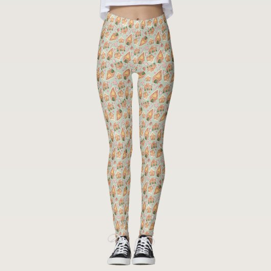 Festliche Lebkuchen Haus Muster Minze Weihnachten Leggings (Vorderseite)