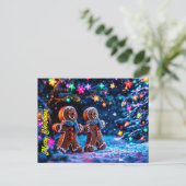 Festliche Lebkuchenmänner Schneefanke Postkarte (Stehend Vorderseite)