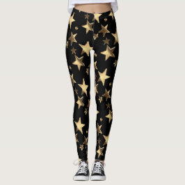 Festliche Leggings Schwarze Gold Weihnachtsstars