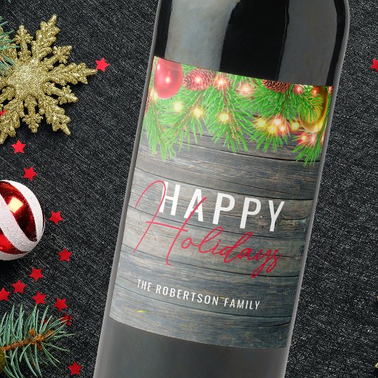 Festliche Lichter Baubles Rustikaler Urlaub Weihna Weinetikett