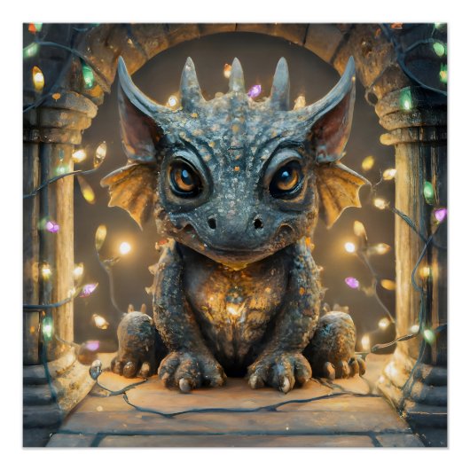 Festliche Lichter Chibi Gargoyle Drache Poster (Vorderseite)