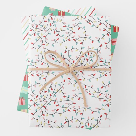 Festliche Lichter & Geschenke & Streifen Weihnacht Geschenkpapier Set (Beispiel)