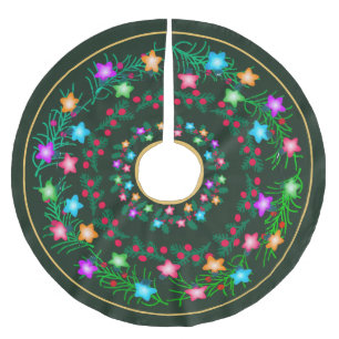 Festliche Lichter und Stechpalmen-Weihnachtsbaum-U Polyester Weihnachtsbaumdecke