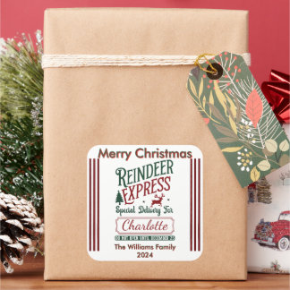 Festliche Lieferung durch das Reindeer Express Tea Quadratischer Aufkleber