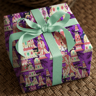 Festliche lila Retro-Weihnachtsglocken Geschenkpapier