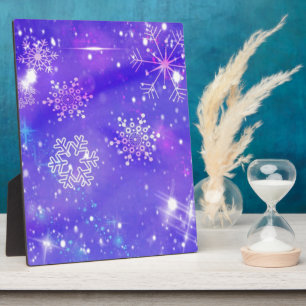 Festliche Lila Schneeflocke Sterne Party Fotoplatte