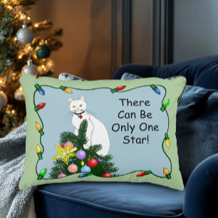 Festliche lustige Weihnachtsbaum lustige weiße Kat Dekokissen