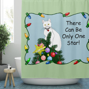Festliche lustige Weihnachtsbaum lustige weiße Kat Duschvorhang
